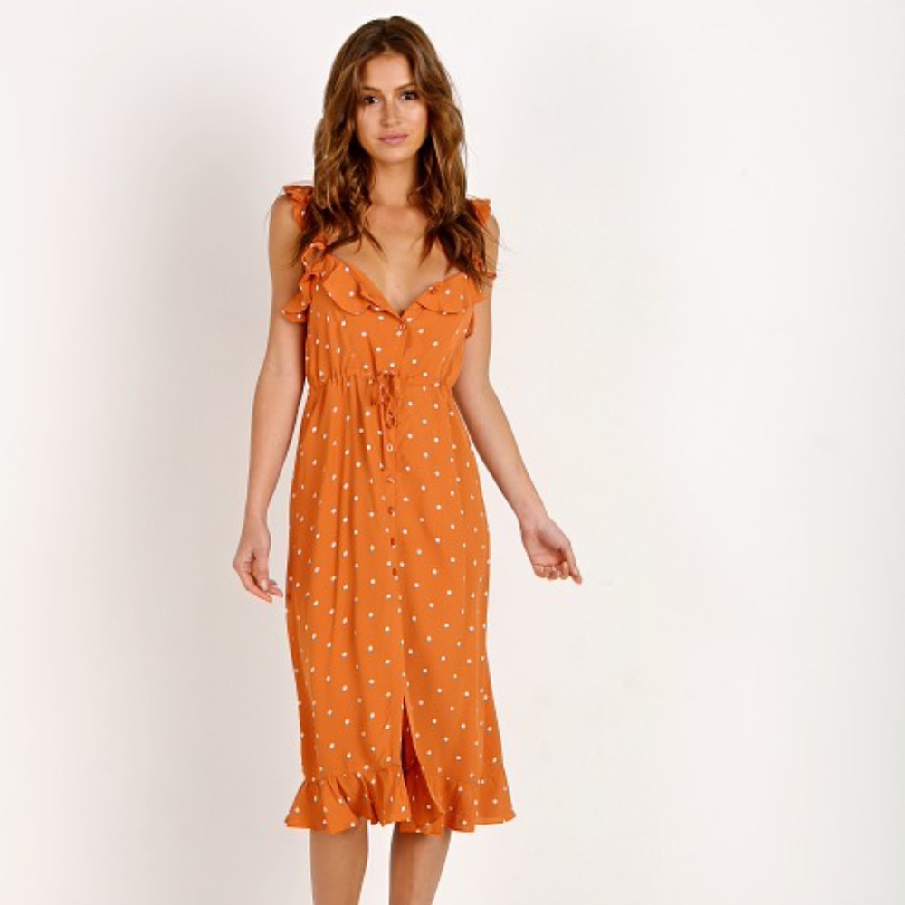 For Love & Lemons Natalia Dot Midi Dress Size XS